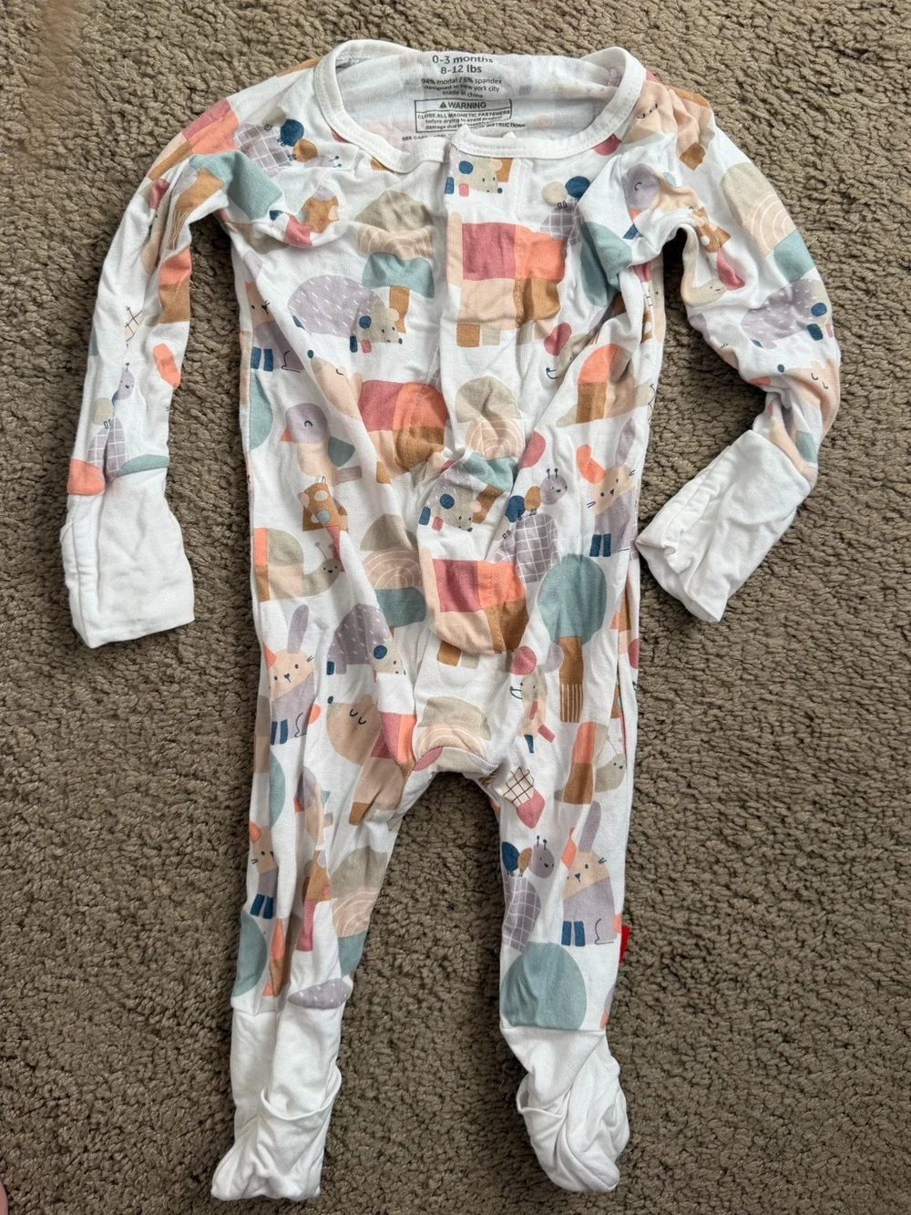 Magnetic Me Baby One-Piece Footed Sleeper in White with Pastel Animal Print